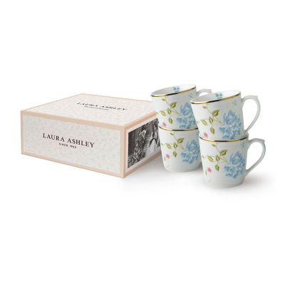 Laura Ashley Cobblestone Pinstripe 4-pc. Cappuccino Cups- Heritage Collectables