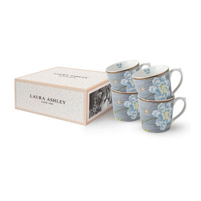 Laura Ashley Midnight Pinstripe 4-pc. Coffee Mug Set- Heritage Collectables