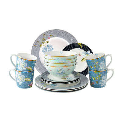 Laura Ashley Mixed Designs 16-pc. Porcelain Dinnerware Set - Heritage Collectables