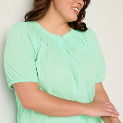 St. John's Bay Plus Womens Round Neck Short Sleeve Blouse