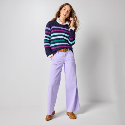St. John's Bay Striped Sweater, Long-Sleeve Button-Down Shirt, Wide-Leg Chino Pants, a.n.a Belt, Loafers