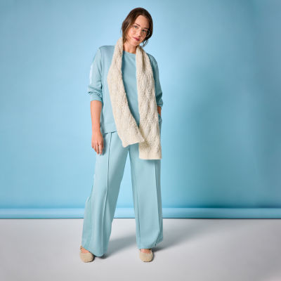 Stylus Satin-Trim Top, Satin-Trim Pull-On Pants, Ballet Flats, Reversible Scarf