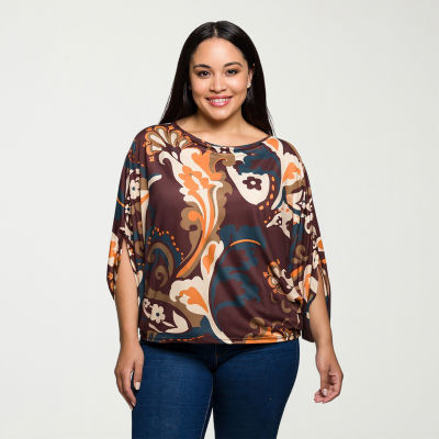 24seven Comfort Apparel Womens Plus Boat Neck 3/4 Sleeve Blouse