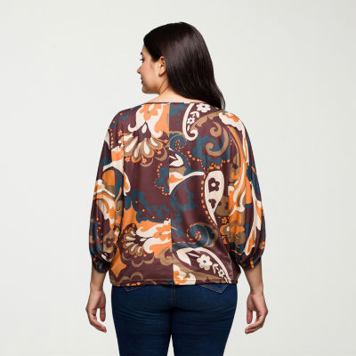 24seven Comfort Apparel Womens Plus Boat Neck 3/4 Sleeve Blouse