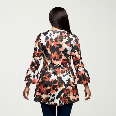24seven Comfort Apparel Plus Womens U Neck Long Sleeve Tunic Top