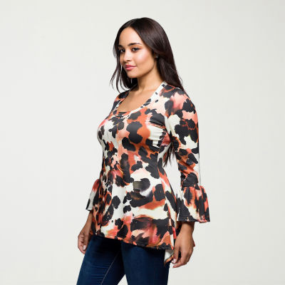 24seven Comfort Apparel Plus Womens U Neck Long Sleeve Tunic Top