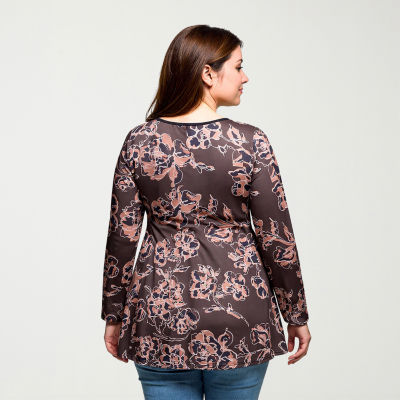24seven Comfort Apparel Plus Womens Scoop Neck Long Sleeve Tunic Top
