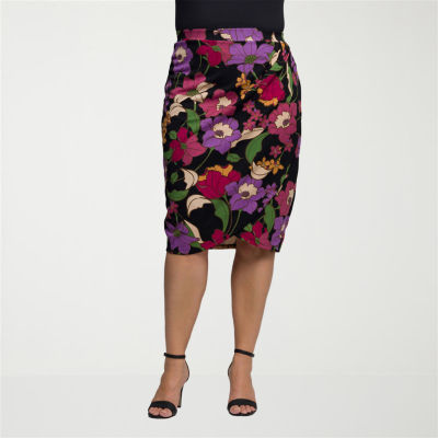 24seven Comfort Apparel Womens Plus Pencil Skirt, Color: Black