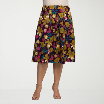 24seven Comfort Apparel Womens Plus Pleated Skirt, Color: Purple