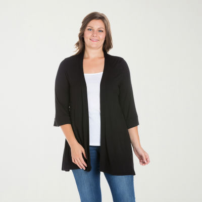 24seven Comfort Apparel Womens Elbow Sleeve Open Front Plus Cardigan
