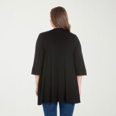 24seven Comfort Apparel Womens Elbow Sleeve Open Front Plus Cardigan