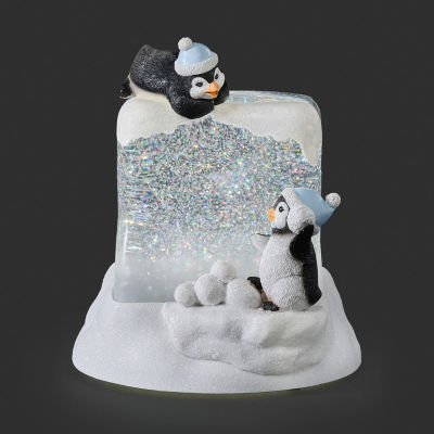 Roman 7"H Lighted Swirl Penguins On Cube Christmas Tabletop Decor