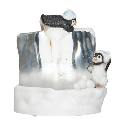 Roman 7"H Lighted Swirl Penguins On Cube Christmas Tabletop Decor