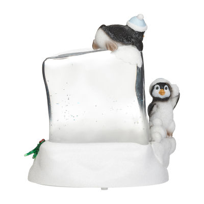 Roman 7"H Lighted Swirl Penguins On Cube Christmas Tabletop Decor
