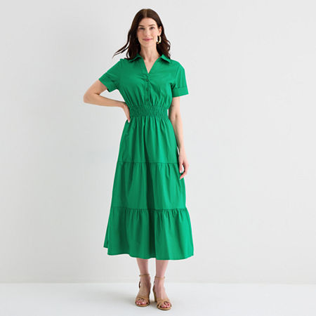 Be by CHETTA B Womens Short Sleeve Drop Shoulder Maxi Dress