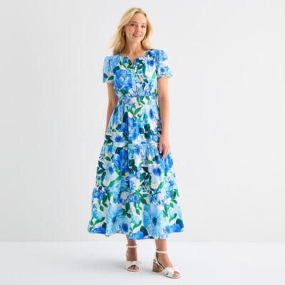 Be by CHETTA B Womens Short Sleeve Floral Maxi Dress
