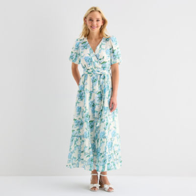 MSK Womens Short Sleeve Floral Maxi Dress