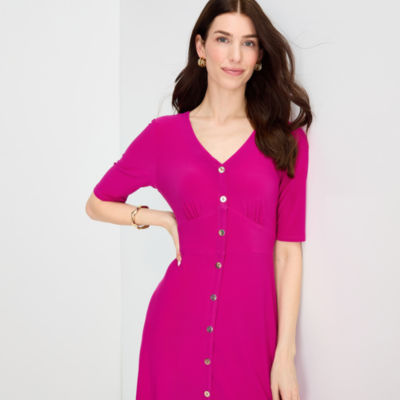 MSK Womens Short Sleeve Midi Fit + Flare Dress, Color: Razzleberry