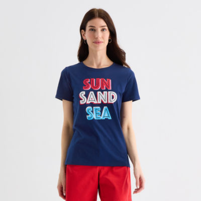St. John's Bay Womens Crew Neck Short Sleeve Regular Fit Graphic T-Shirt