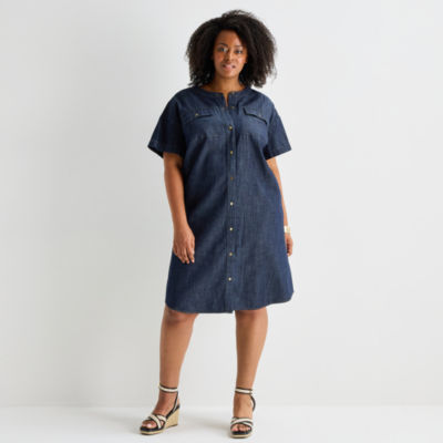 Liz Claiborne Womens Plus Short Sleeve Shirt Dress