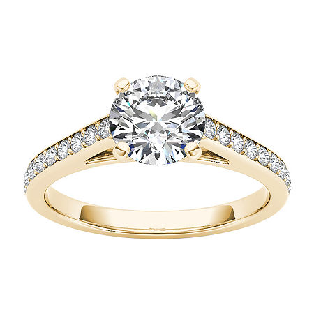 Womens 1 CT. T.W. Natural White Diamond 14K Gold Round Side Stone Engagement Ring, 7