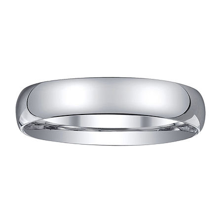 Womens 4mm Silver Domed Wedding Band Ring, 4, White
