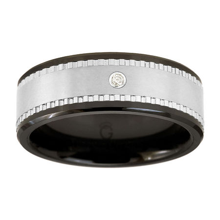 Men's Black Ceramic Ring w/ Tungsten & Diamond Accent, 12, Two Tone