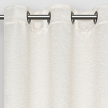 at Home 2-Pack White & Linen Metallic Embroidered Geo Grommet Curtain Panels, 84