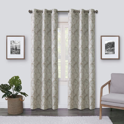 Max Blackout Emerson Scroll Grommet Top 100% Blackout Single Curtain Panel