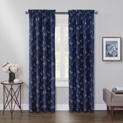 Max Blackout Mystique Rod Pocket Embroidered 100% Blackout Single Curtain Panel