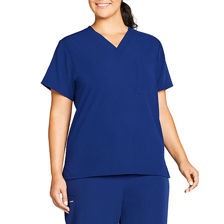 Jockey 2200 Classic 1-Pocket Stretch Unisex Adult Big V Neck Stretch Fabric Short Sleeve Scrub Top, 4x-large, Blue