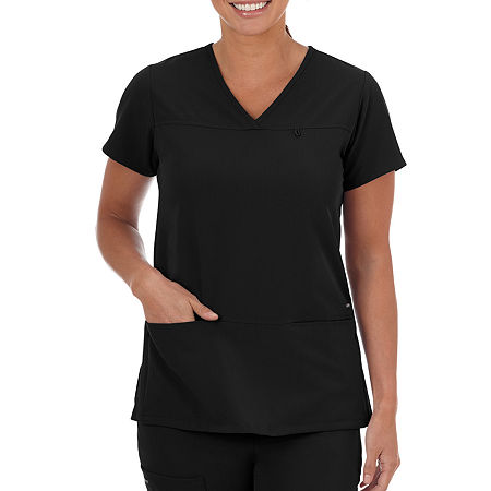 Jockey 2299 Womens V Neck Stretch Fabric Short Sleeve Scrub Top, Small, Black