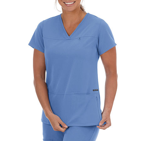 Jockey 2299 Womens V Neck Stretch Fabric Short Sleeve Scrub Top, Medium, Blue