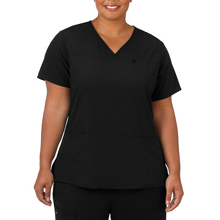 Jockey 2299 Womens Plus V Neck Stretch Fabric Short Sleeve Scrub Top, Xx-large, Black