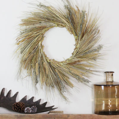 Wheat and Straw Stalks Artificial Wreath  22-inch Unlit