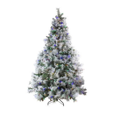 7.5' Pre-Lit LED Lights Flocked Victoria Pine Artificial Christmas Tree - Multicolor Light Options