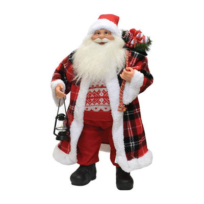 24'' Red and White Santa Claus with Lantern and Gift Bag Christmas Figure