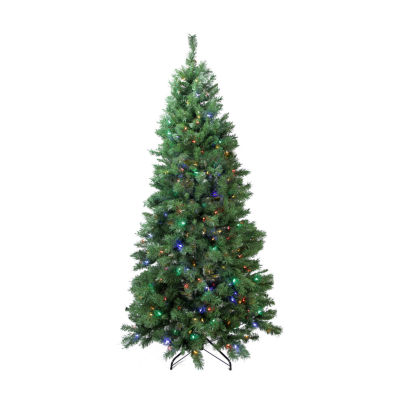 7' Pre-Lit Slim Glacier Pine Artificial Christmas Tree - Multicolor LED Lights