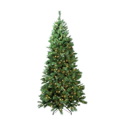 7' Pre-Lit Slim Glacier Pine Artificial Christmas Tree - Multicolor LED Lights
