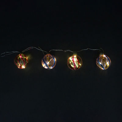 4ct Pink and Red LED Lighted Swirl Glass Christmas Ball Ornaments 3.25'' (82mm)