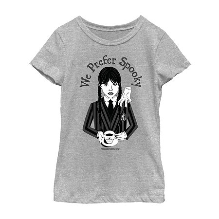 Little & Big Girls Crew Neck Short Sleeve Wednesday Addams Graphic T-Shirt, Medium, Gray