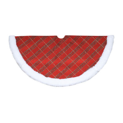 20'' Red and Gold Plaid Glittered Mini Christmas Tree Skirt, Color Red