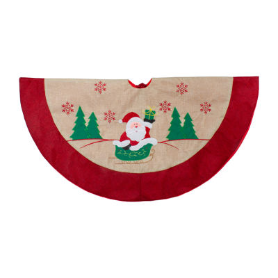 36'' Burlap Santa Claus in Sleigh Embroidered Christmas Tree Skirt ...