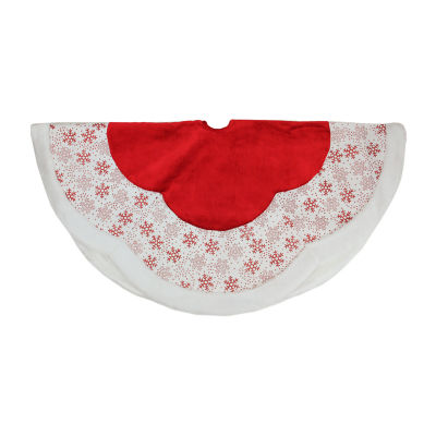 48'' Red and White Glitter Snowflake Scallop Christmas Tree Skirt