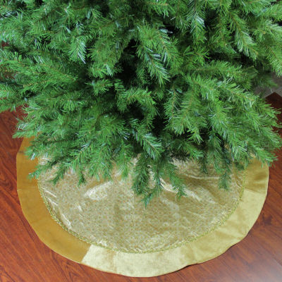 48'' Gold Glittered Star Christmas Round Tree Skirt