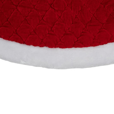 48'' Red and White Quilted Faux Fur Border Christmas Tree Skirt