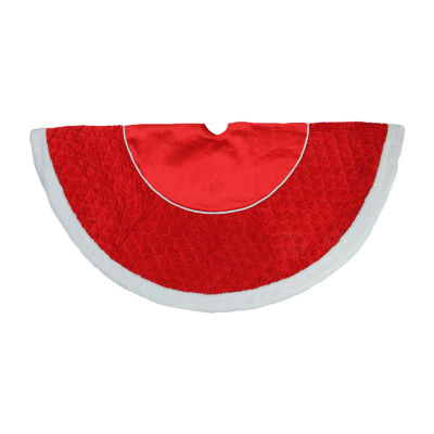 48'' Red and White Quilted Faux Fur Border Christmas Tree Skirt