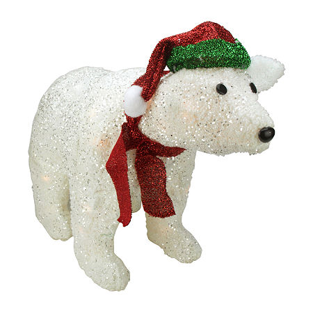 23'' Pre-Lit White Glittered Polar Bear Outdoor Christmas Decoration, One Size, White