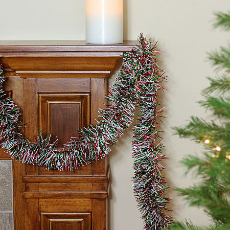 50' X 4'' Shiny Silver Red And Green Wide Cut Tinsel Christmas Garland - Unlit, One Size, Red