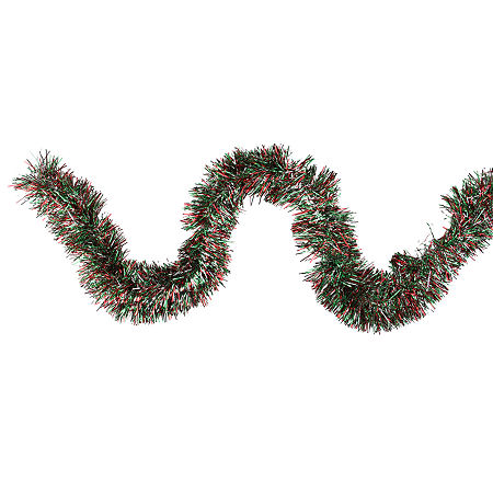 50' X 4'' Shiny Silver Red And Green Wide Cut Tinsel Christmas Garland - Unlit, One Size, Red